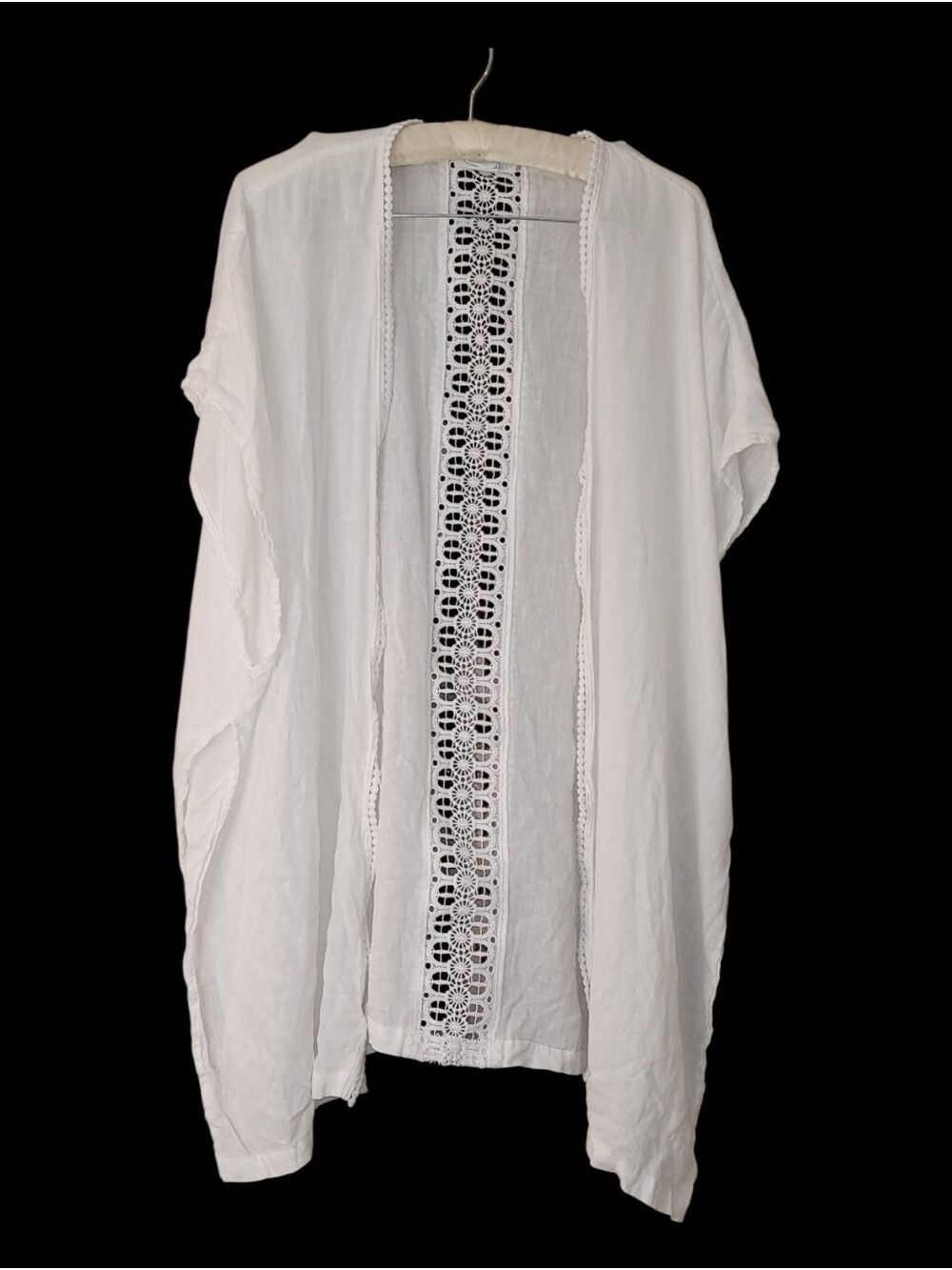 Cynthia Rowley White Boho Linen Blend Crochet Lace Coverup Kimono O/S